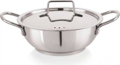 NIRLON Deluxe Deep with Steel Lid, Impact Bonded Tri-ply Bottom Kadhai 24 cm diameter with Lid 3.2 L capacity  (Stainless Steel, Induction Bottom)