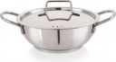 NIRLON Deluxe Deep with Steel Lid, Impact Bonded Tri-ply Bottom Kadhai 24 cm diameter with Lid 3.2 L capacity  (Stainless Steel, Induction Bottom)...