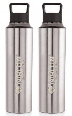 NIRLON Eco Pure Single Wall Stainless Steel Water Bottle, Pack of 2 | 900ml