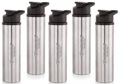 NIRLON Eco Sipper Stainless Steel Single Wall Water Bottle with Flip Cap/Fridge Refrigerator Bottle/ 100% Leak Proof/Office Bottle/School Bottle, 900 ML, Set of 5
