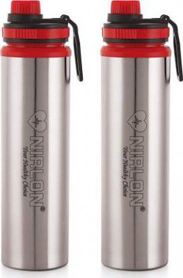 NIRLON Eco Star Stainless Steel Water Bottle 900 ml Bottle (Pack of 2, Silver, Steel)