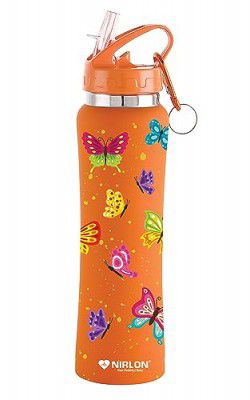 NIRLON Flip Bot Stainless Steel Rubber Finish Water Bottle, 750 ML