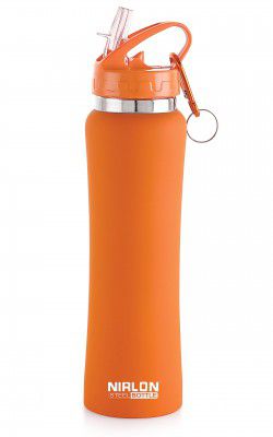 NIRLON Flip Bot Stainless Steel Sipper Rubber Finish Water Bottle with Straw Lid for Fridge