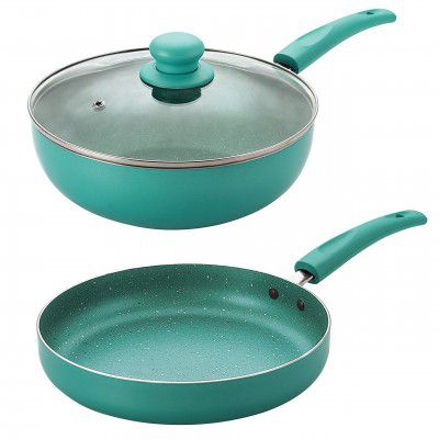 Nirlon Galaxy Induction Base Non Stick Aluminium 3 Piece Cooking Set [1 Fry Pan 240mm - 1.5 Liter|1 Kadhai 240mm - 3 Liter|1 Glass Lid]