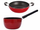 NIRLON Gas Compatible Non Stick Aluminium Deep Kadhai and Sauce Pan/Milk Pan Combo (Kadhai 14cm,Sauce Pan 13.5cm)...