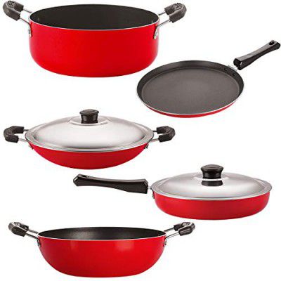 Nirlon Gas Stovetop Compatible Non-Stick 5 Piece Kitchen Cooking Utensil Combo Item Set with Bakelite Handle for Heat Resistance