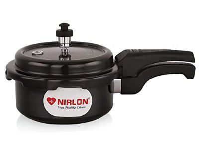 NIRLON Hard Anodised Aluminium Outer Lid Pressure Cooker Compatible with Induction & Gas, 2 Liters (Black)
