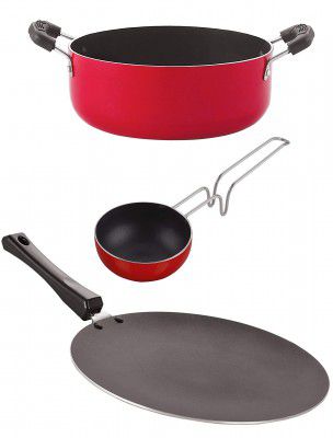 Nirlon Kitchen Accessories for Cooking Non Stick Aluminium cookware Set, 3 Pieces