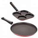 NIRLON Kitchen Accessories for Cooking Non Stick Aluminium cookware Set of Casting Uttapam-4 Cavity & Flat Tawa-26cm (Color-Red)...