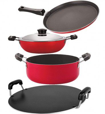 Nirlon Kitchen Accessories for Home Cooking Non Stick pots and pan Set of 4 Pieces (FT13_DKD(B)_RT_CS24)