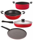 NIRLON Kitchen Non Stick Cookware Premium Quality Utensils Set of 4 Pieces (FP10_KD10_ST11_CS24)-Red & Black...