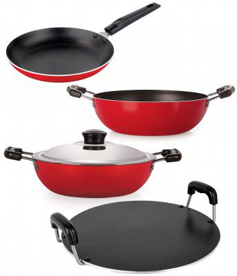 Nirlon Kitchen Non Stick Odor Free Cookware Combo Sets with Stainless Steel Lid