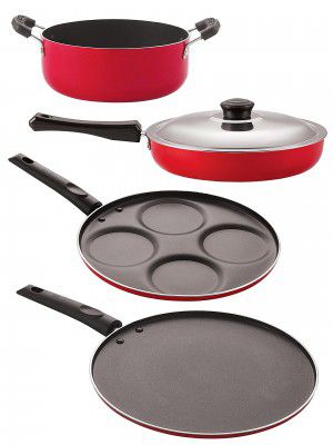 Nirlon Kitchenware Pots and Pan 3 Layer Superior Coating Combo Set of 4 | (FP12_UP4_ST11_CS24)