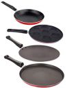 Nirlon Non-Stick 4 Piece Gas Compatible PFOA Free Kitchenware Essential Gift Item, Red and Black...