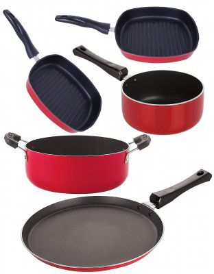 Nirlon Non-Stick Aluminium 5 Piece Gas Compatible Cookware Essential Item Set Online