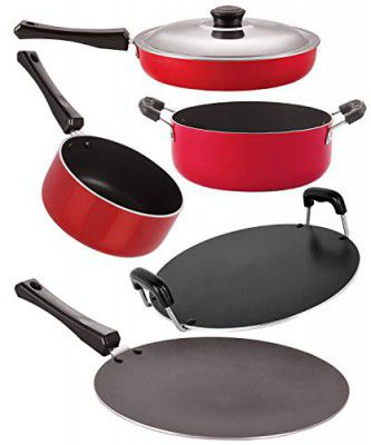 Nirlon Non-Stick Aluminium Flat Base Gas Compatible 5 Piece Cooking Essential