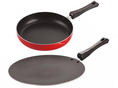NIRLON Non Stick Aluminium Fry Pan/ Pasta Pan and Tadka Pan Combo Gas Stove Compatible (Fry Pan 13.5cm,Tadka Pan 13cm)