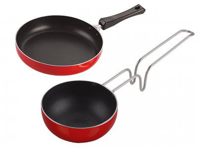 NIRLON Non Stick Aluminium Fry Pan/ Pasta Pan and Vagriya Tadka Pan Combo Gas Stove Compatible (Fry Pan 13.5cm, Vagariya 11cm)