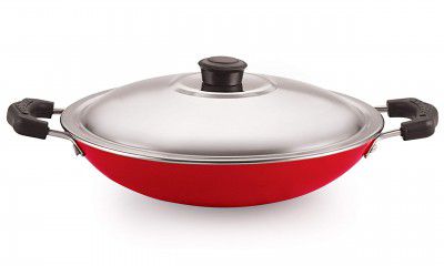 Nirlon Non Stick Aluminium Gas Compatible Appa Chatti/Appam Pan/kallu with Steel Lid 22.5cm - 1 LTR(26mm_Classic_AC)
