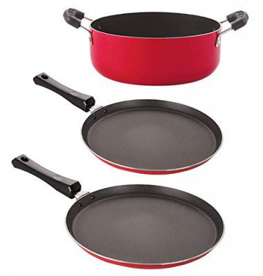 Nirlon Non-Stick Aluminium Heat Resistance Cookware Set of 3 Pieces with Bakelite Handle (FT10_FT11_CS24)