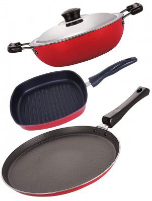 Nirlon Non-Stick Aluminium Stain Resistance Non-Induction 3 Piece Cookware 