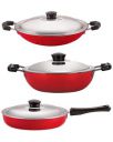 NIRLON Non Stick Best Cookware Set - Fry Pan with Stainless Steel Lid 2 Liter, Deep Kadai with Lid 2.6 Liter, Appa Chatti 22 cm...