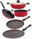 Nirlon Non-Stick Coated Aluminium 5 Piece Gas Compatible Wooden Spoon Friendly Kitchenware Utencils Item Set...