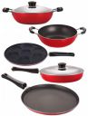 Nirlon Non-Stick Coated Aluminium Heat Resistance Kitchen Cooking Essential Item Set, 5 Piece, Red & Black...
