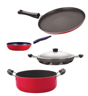 Nirlon Non Stick cookware Kitchen Accessories for Cooking Combo Set of 4 Pieces (FT13_CVG_AP12_CS24)