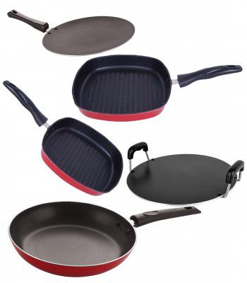 Nirlon Non Stick cookware Set of 5 Pieces Combo for Wedding Gift(CT11_GP22.5_GP24_RT_TP24)