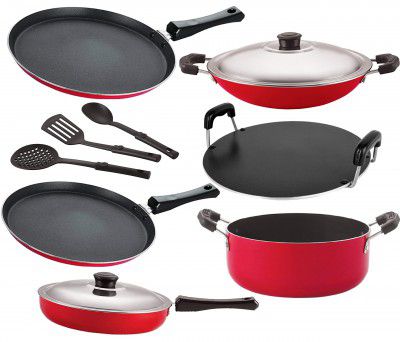 Nirlon Non Stick cookware Set of 9 Pieces Combo for Wedding Gift {26_FT12_FT13_CH_RT_Cass20_FP12_3SPN }