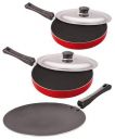 Nirlon Non-Stick Dishwasher Safe Fry Pan and Roti Tawa Cookware Combo Utensil Set with Steel Lid, 2.6mm_CT12_FP12_FP13...