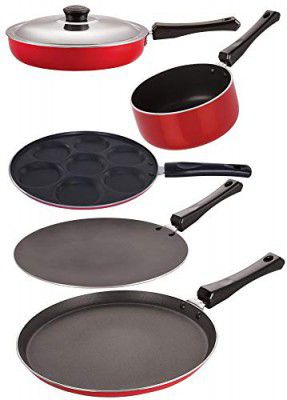 Nirlon Non-Stick Flat Base Gas Compatible Cookware Set Offer, 5 Piece