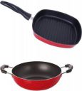 NIRLON Non-Stick Heat Resistance Kadhai and Grill Pan Combo Set Non-Stick Coated Cookware Set  (Aluminium, 2 - Piece)...