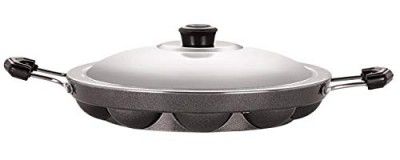Nirlon Non-Stick Heavy Duty 12 Cavity Appam Pan Appa Patra Paniyarakkal Paniyaram with Side Handles with Steel Lid (Aluminium, 22.5 cm)