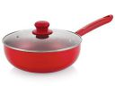 Nirlon Non Stick Induction Base Dishwasher Safe Aluminium Red Velvet Deep Kadhai with Glass Lid [Red Velvet]...