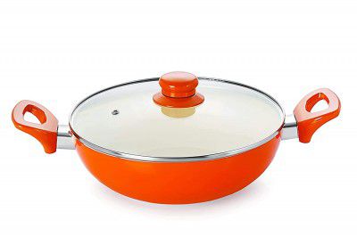 Nirlon Non-Stick Induction Ceramic Kadhai, Orange