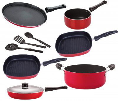 Nirlon Non Stick Kitchenware Cooking Utencil Gift Set of 9 Pieces {FT13_SP(M)_GP22_GP(24)_Cass20_FP12_3SPN }