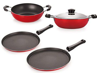 Nirlon Non-Stick Odor Free Kitchenware Combo Essential Set with Steel Lid