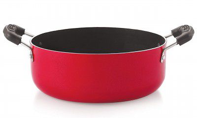 NIRLON Non Stick PFOA Free, Non-Toxic, Food Grade Quality Aluminium Gas Compatible Casserole/Biryani Pot/Rice Pot, 22cm - 2.6 Liters(26mm_Classic_CS13), Red