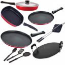 NIRLON Nonstick Aluminium Chemical-Free Combo Items Set for Kitchen Cooking, Red and Black-9 Pieces -2.6mm FT13 FT10 GP(24) RT HT FP12 3SPN...