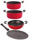 Nirlon Nonstick Aluminium Cookware Set, Red & Black (4-Pieces) (CT11_KD10_CS20_CS24)...