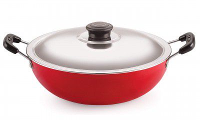 Nirlon Nonstick Aluminium Deep Fry Kadhai Pan with Steel Lid 24cm - 3 LTR(Compatible with All Gas & stovetops Only)