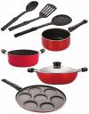 Nirlon Nonstick Coated Aluminium 7 Pcs Set of Deep Kadhai-22cm,Sauce Pan-16cm,Casserole-22cm,Uttapam-7 Cavity & 3 Spoon...