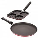 Nirlon Nonstick Cookware Combo Set of 2 Pieces Dishwasher Safe Including Casting Uttapam-4 Cavity & Flat Tawa-24cm (Color-Red)...