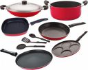 Nirlon Nonstick Cookware Set Standard, Dishwasher Safe, 9-Pieces, Red [FT13_TP_AC_GP(22.5)_Cass20_UP4_3SPN]...