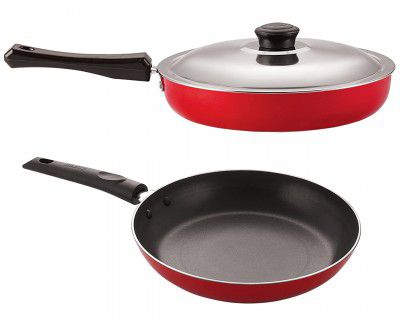 NIRLON Nonstick Heavy Gauge Aluminium 2 Pieces Combo Set of Fry Pan-3.2 LTR & Tapper Pan-20cm