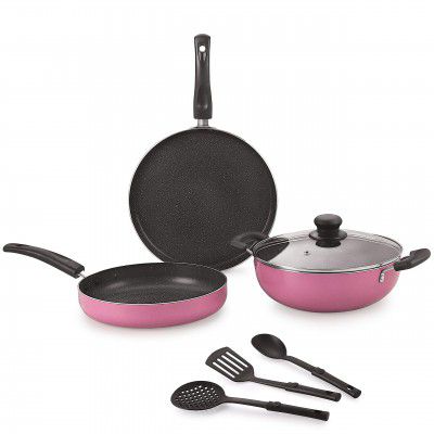 Nirlon Orchid Granite Non Stick Dishwasher Safe Aluminium Cookware Gift Set (Gas & stovetops Friendly)