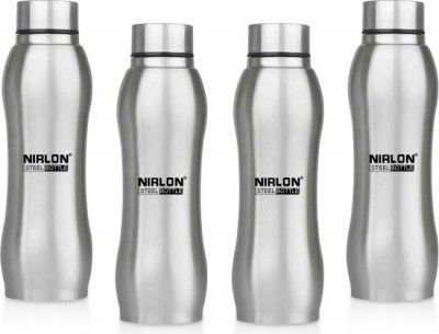 NIRLON Ozone Stainless Steel Single Wall Water Bottle/Fridge Refrigerator Bottle 1000 ml Bottle (Pack of 4, Silver, Steel)