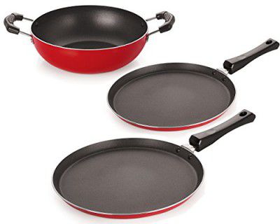 Nirlon Pfoa Free Non-Stick Coated Pure Aluminium Cookware Combo Essential Gift Set with Bakelite Handle